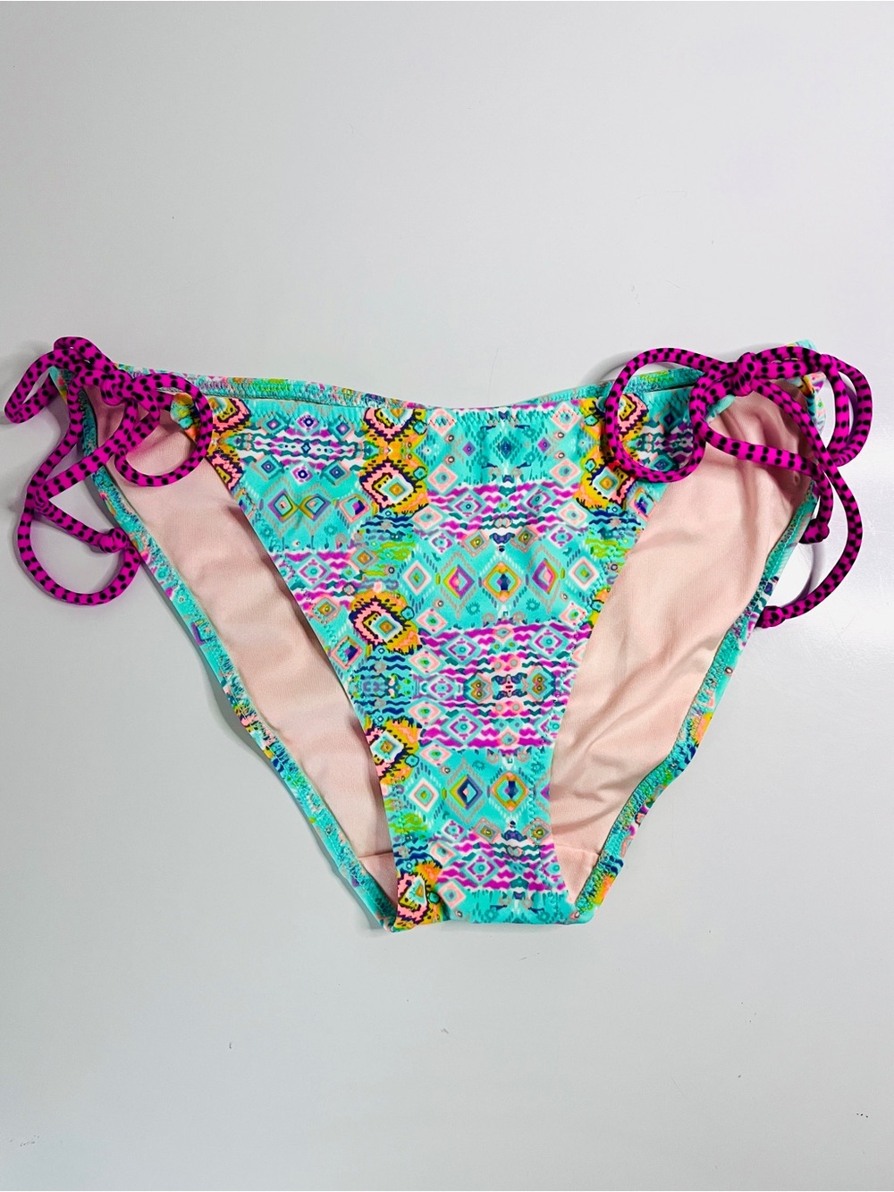 Victoria’s Secret Tie-Side Bikini Bottoms | Geo Print | Pink Teal | Size S